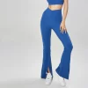 Women's Yoga Type Pants Crossover High Waisted Bootcut Yoga Pants Flutter Leggings Front Split Flare Leg Workout Pants