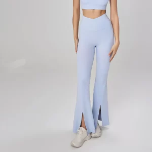 Women's Yoga Type Pants Crossover High Waisted Bootcut Yoga Pants Flutter Leggings Front Split Flare Leg Workout Pants