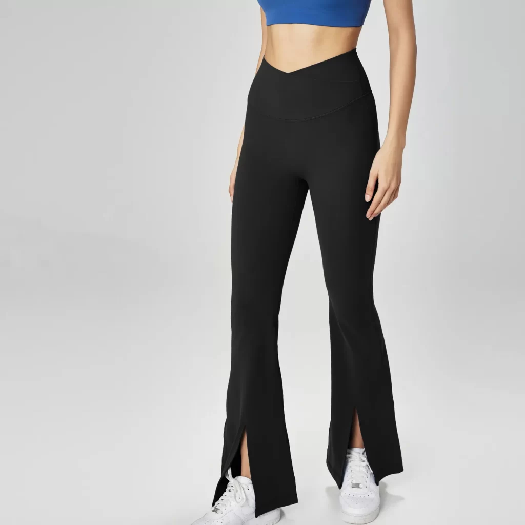 Women's Yoga Type Pants Crossover High Waisted Bootcut Yoga Pants Flutter Leggings Front Split Flare Leg Workout Pants