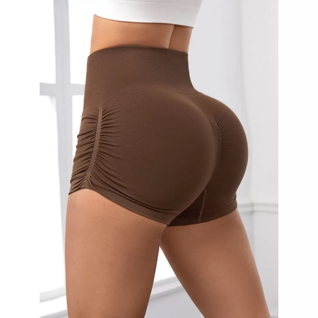 Women Ribbed Yoga Shorts Workout High Waist Butt Lifting Exercise Shorts Well Elastic Pants
