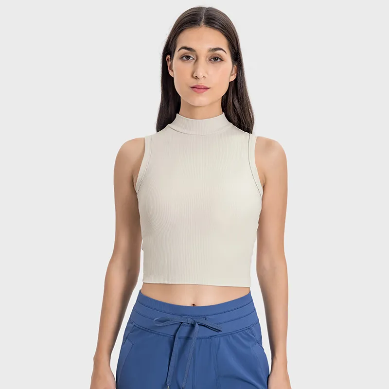 Athletic High Neck Tank Tops Ribbed Sleeveless Clothes Yoga Wear Manufacturer Breathable Crop Top