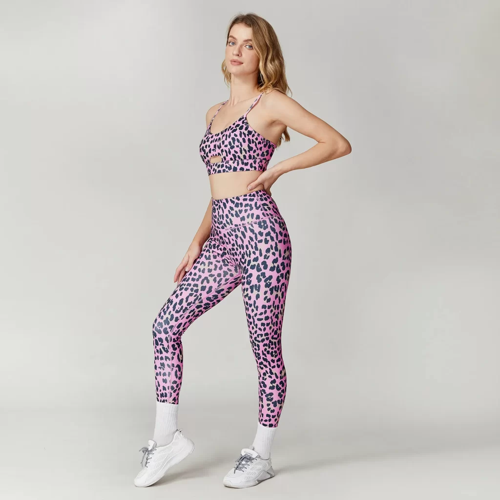 Leopard Print Sets Custom Gym Clothes High Waist Leggings Workout Set 2 Pieces Yoga Set