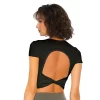 Short Sleeve Ribbed Shirt with pads Active Wear Backless Top