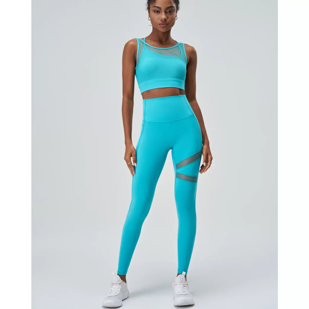 Mesh Top and Leggings Sets Wholesale Athletic Clothing Fake Two Yoga Set