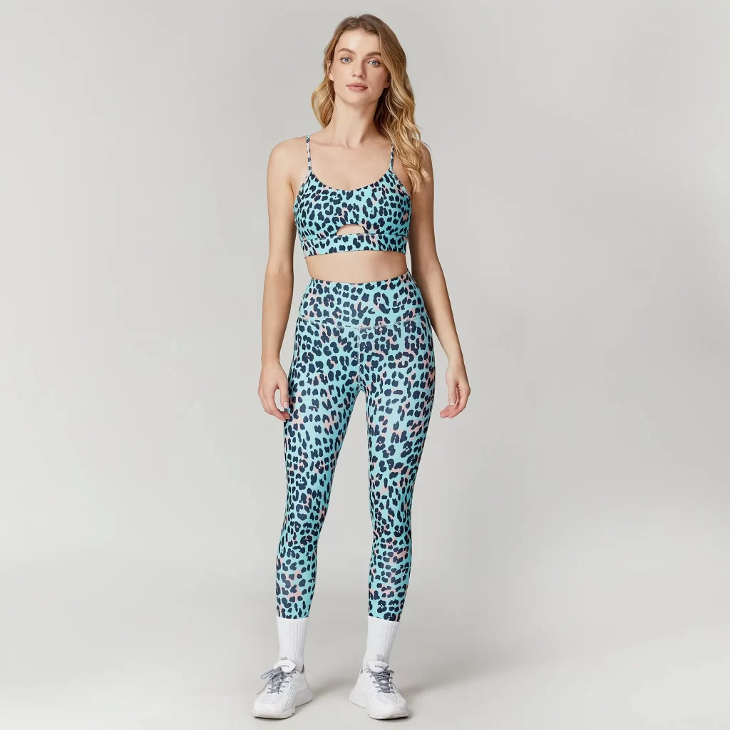 Leopard Print Sets Custom Gym Clothes High Waist Leggings Workout Set 2 Pieces Yoga Set