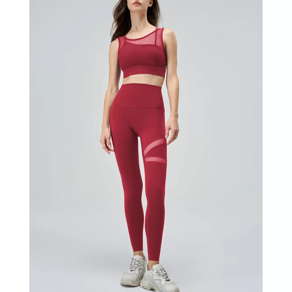 Mesh Top and Leggings Sets Wholesale Athletic Clothing Fake Two Yoga Set
