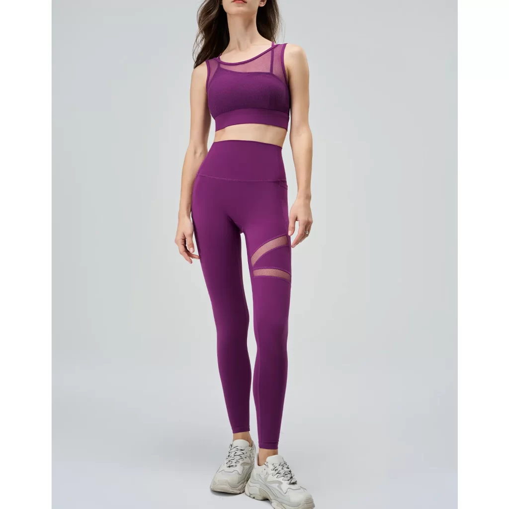 Mesh Top and Leggings Sets Wholesale Athletic Clothing Fake Two Yoga Set