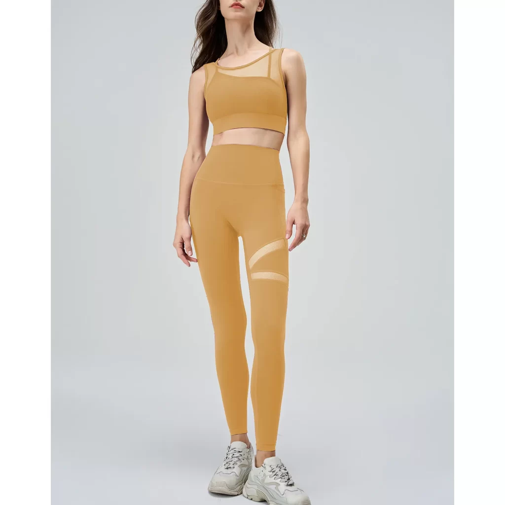 Mesh Top and Leggings Sets Wholesale Athletic Clothing Fake Two Yoga Set