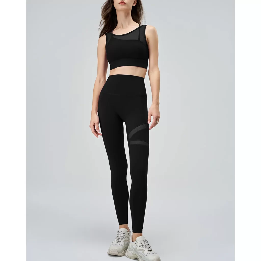 Mesh Top and Leggings Sets Wholesale Athletic Clothing Fake Two Yoga Set