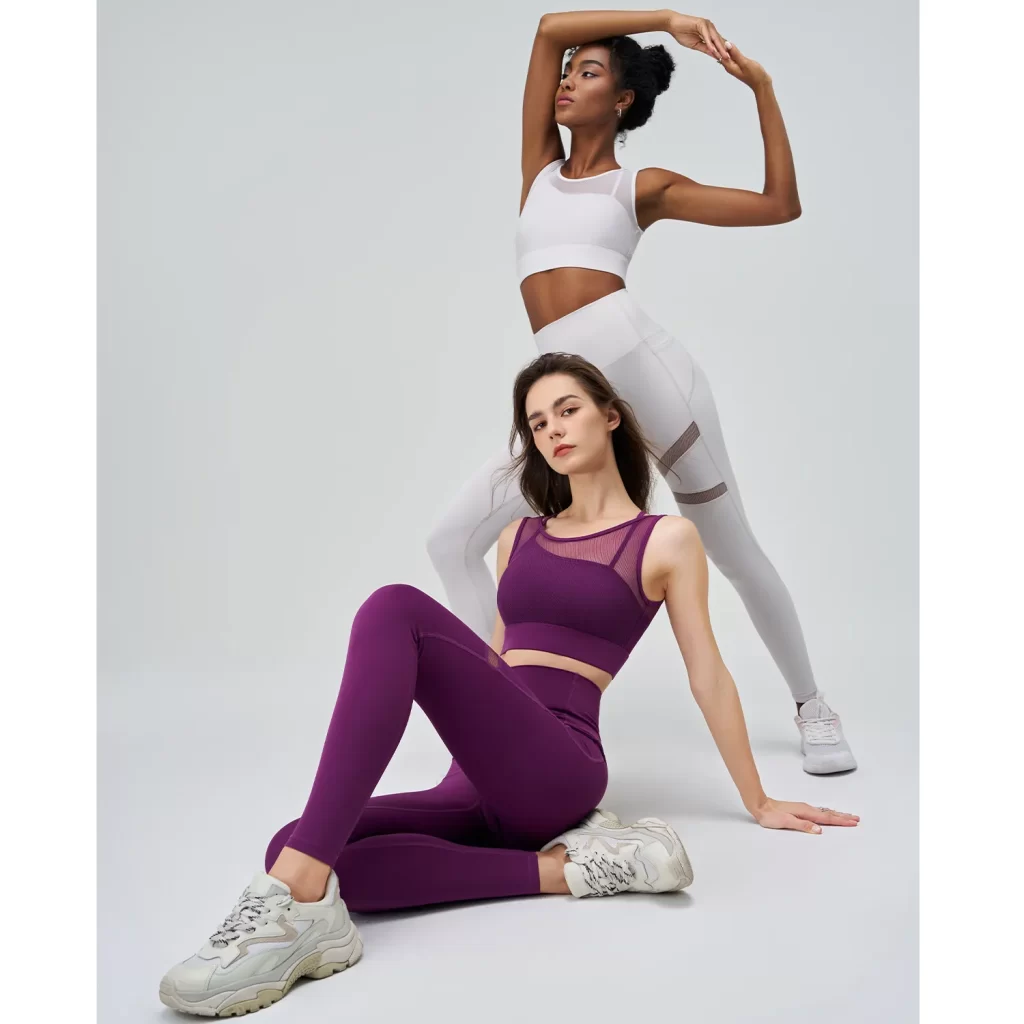 Mesh Top and Leggings Sets Wholesale Athletic Clothing Fake Two Yoga Set