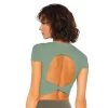 Short Sleeve Yoga Tops Ribbed Shirt with pads Wholesale Clothing Backless Top