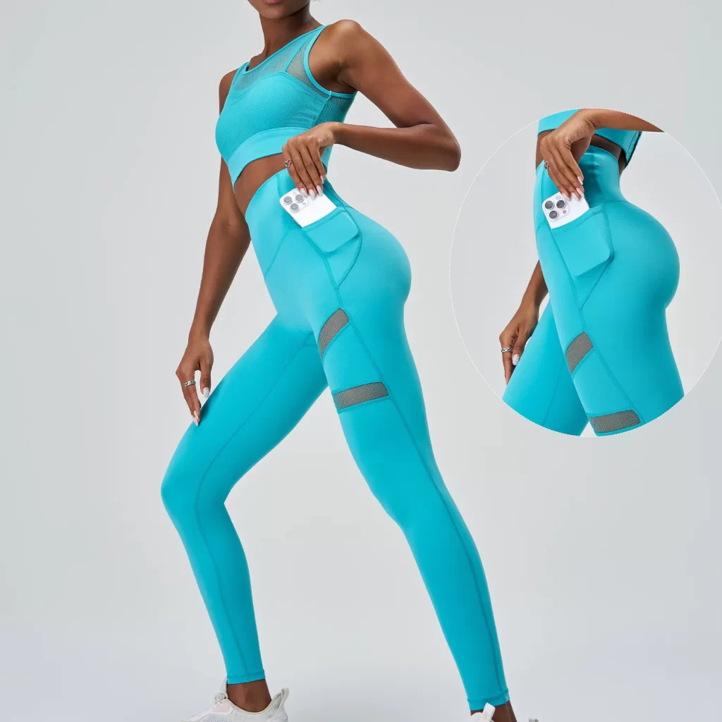 Mesh Top and Leggings Sets Wholesale Athletic Clothing Fake Two Yoga Set