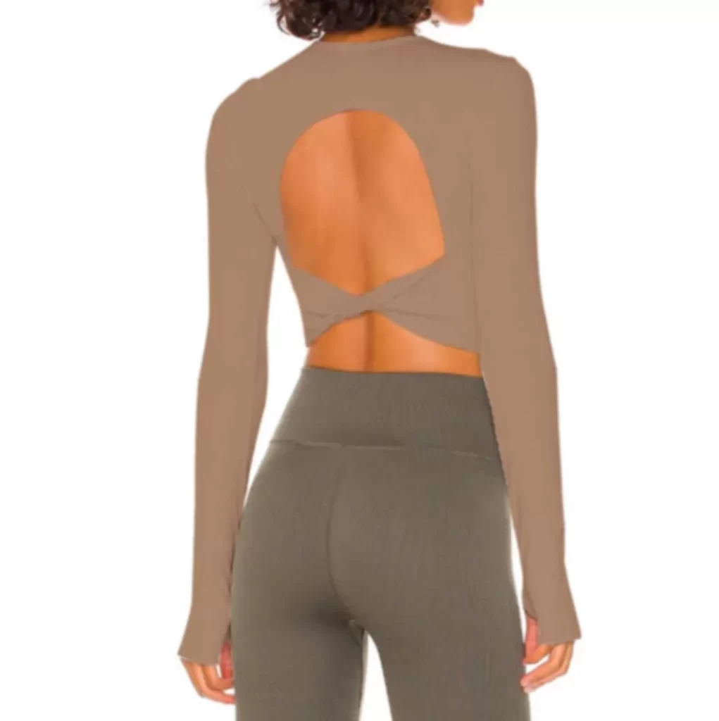 Long Sleeve Yoga Tops Ribbed Shirt with pads Wholesale Clothing Backless Top