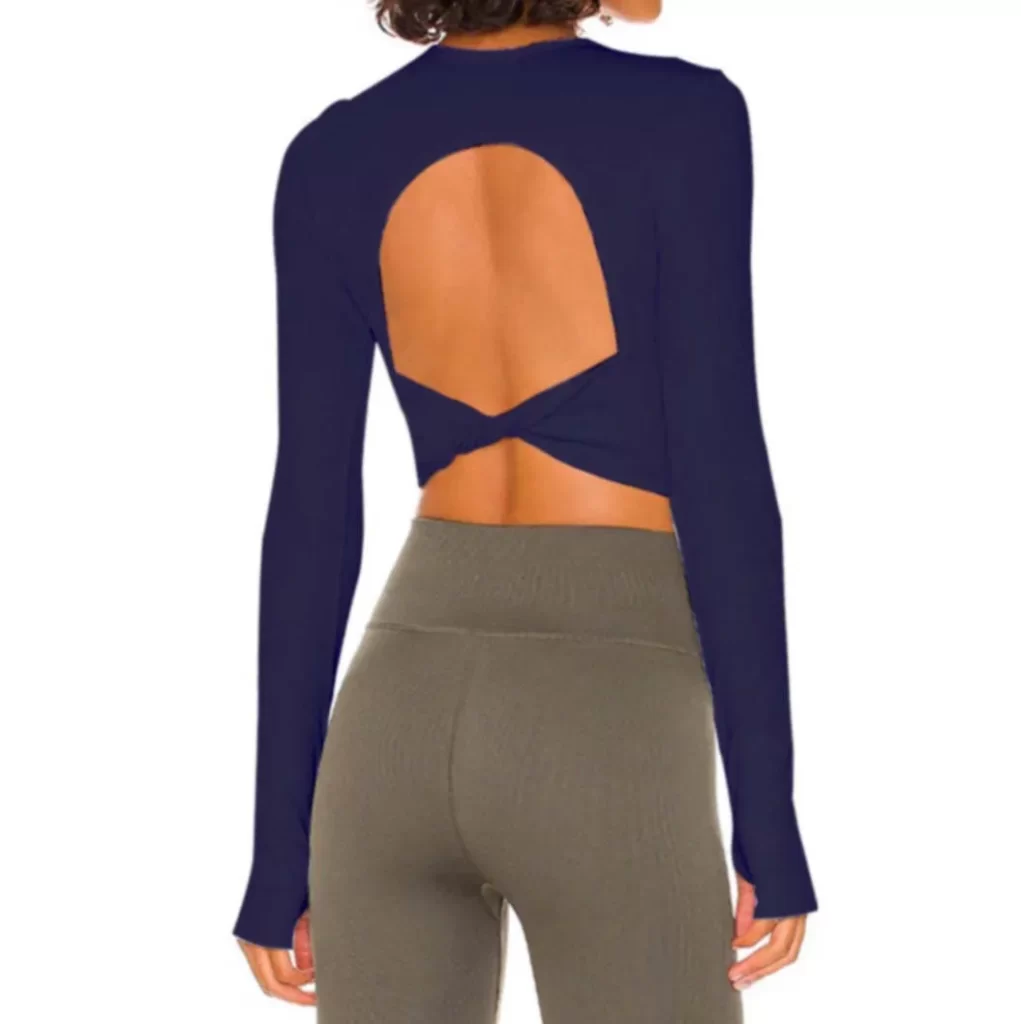 Long Sleeve Yoga Tops Ribbed Shirt with pads Wholesale Clothing Backless Top