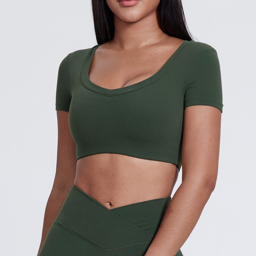 Elite Collection-Crew Neck Short Sleeve Yoga Basic Crop Tops