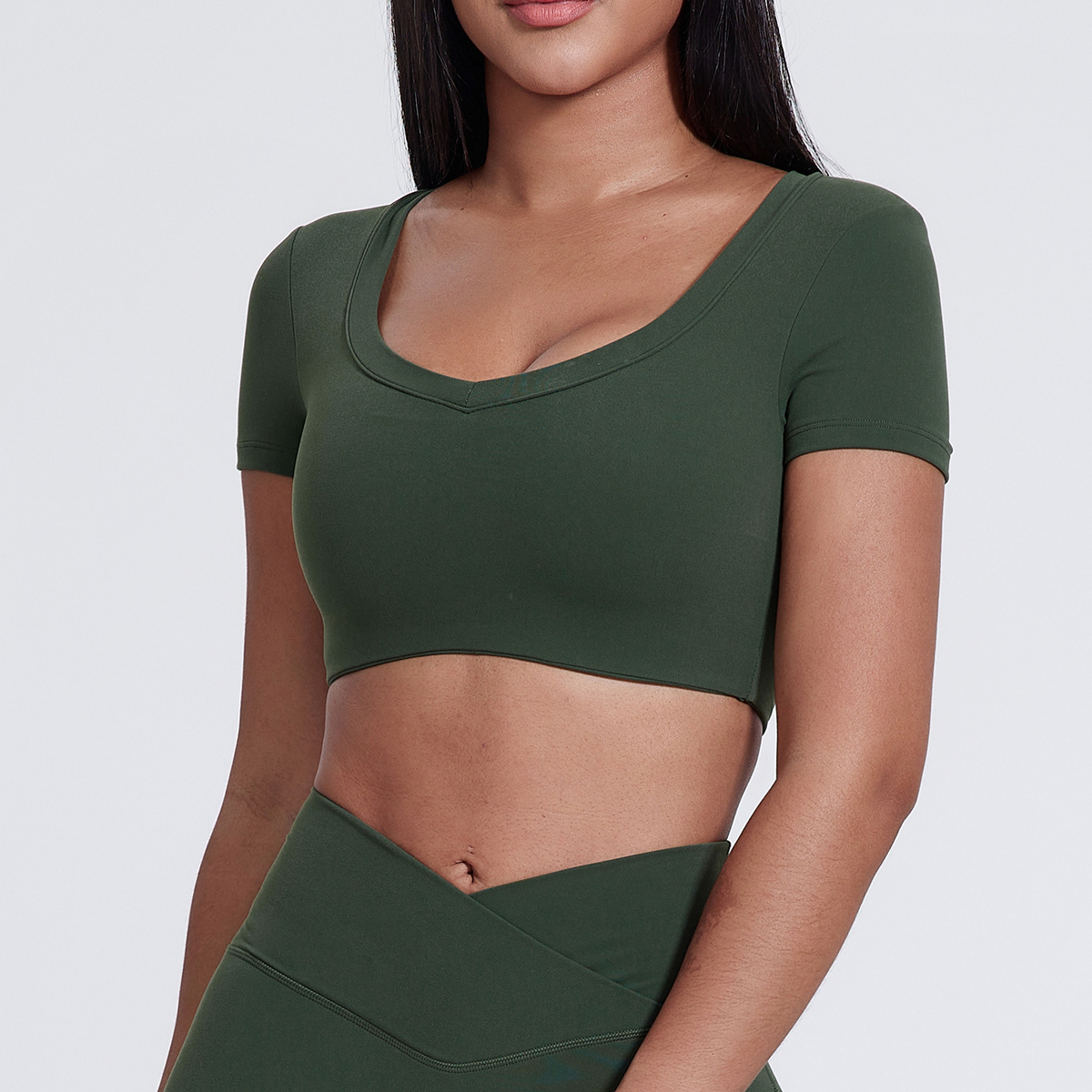 Elite Collection-Crew Neck Short Sleeve Yoga Basic Crop Tops