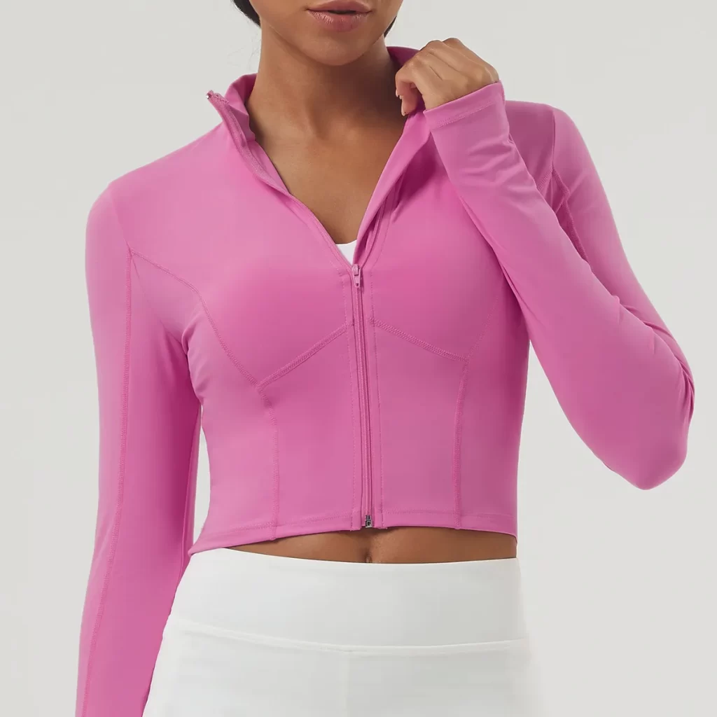 Women's Cropped Running Workout Jackets Zip Slim Fit Athletic Tops with Thumb Holes