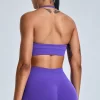 Women Seamless Halter Open Back Sports Bra cropped tank top Padded Workout Crop Tank Tops