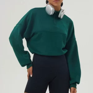 Custom Women Casual Half Zip Pullover Cropped Top