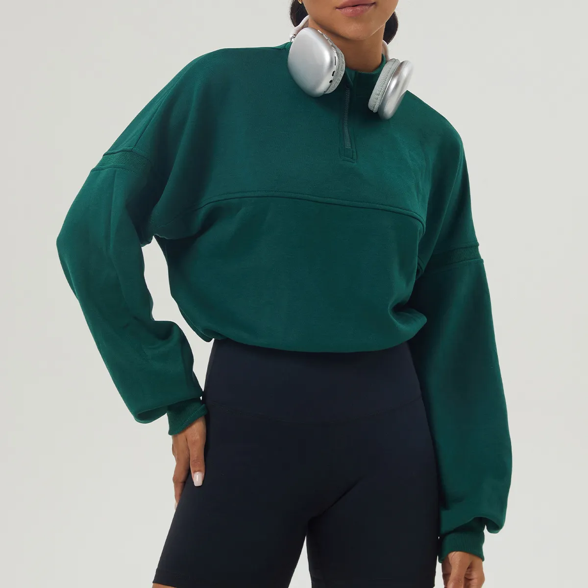Custom Women Casual Half Zip Pullover Cropped Top