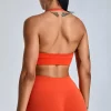 Women Seamless Halter Open Back Sports Bra cropped tank top Padded Workout Crop Tank Tops