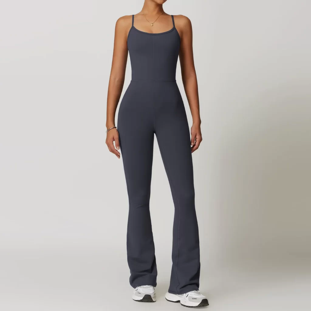 Women Workout Long Romper Flare Pants Jumpsuit Wholesale Sportswear Apparel