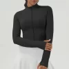 Women's Cropped Running Workout Jackets Zip Slim Fit Athletic Tops with Thumb Holes