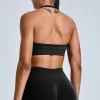 Women Seamless Halter Open Back Sports Bra cropped tank top Padded Workout Crop Tank Tops