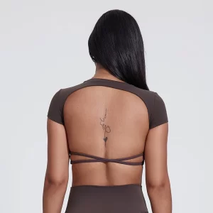 Elite Collection-Backless Short Sleeve Yoga Crop Tops