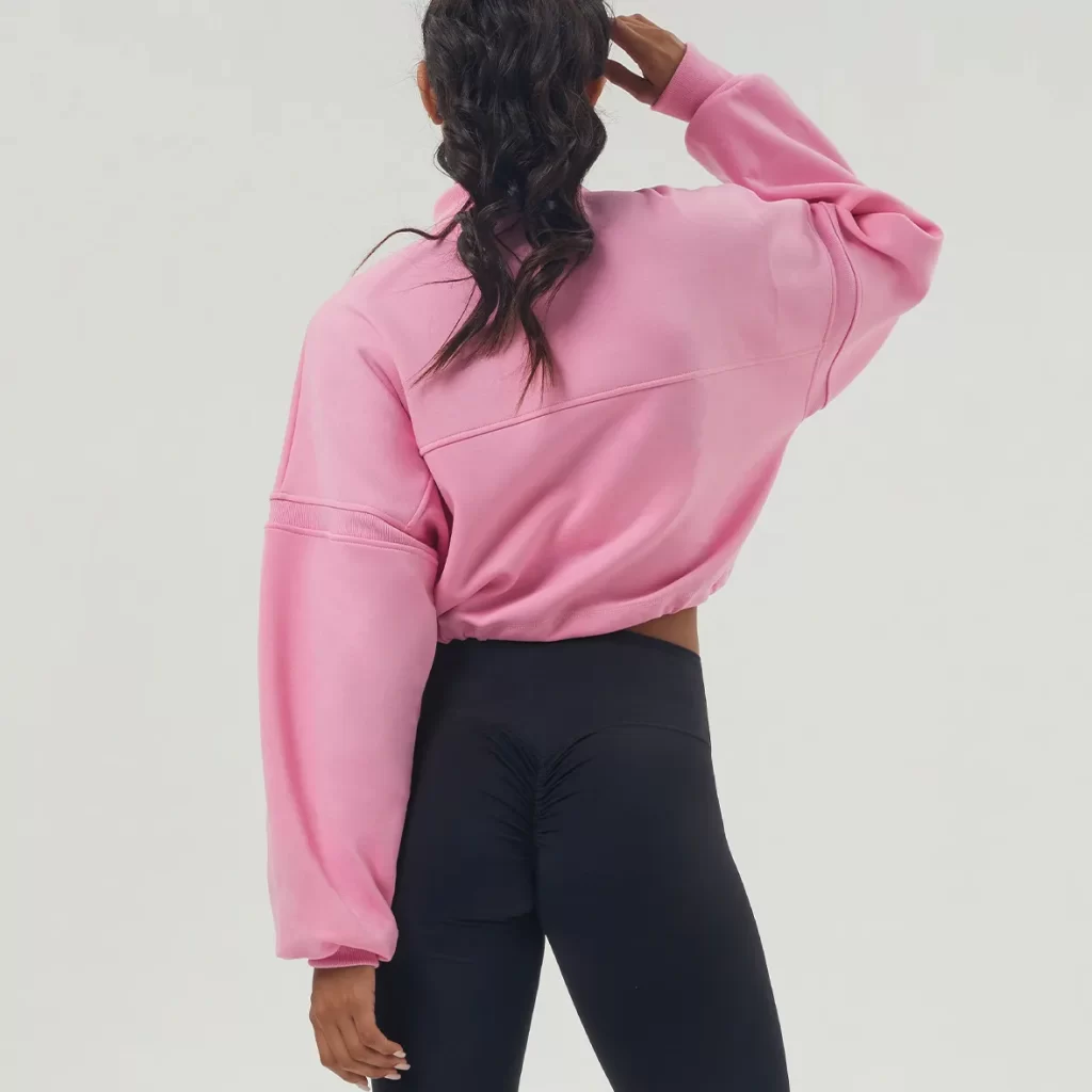 Custom Women Casual Half Zip Pullover Cropped Top with Drawstring