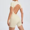 One Piece Women Backless Workout Short Romper