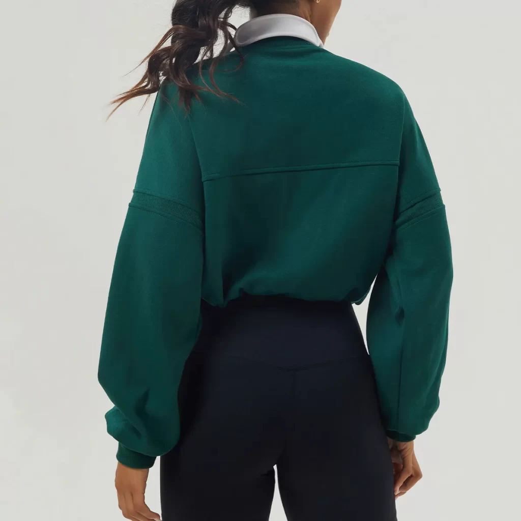 Custom Women Casual Half Zip Pullover Cropped Top with Drawstring