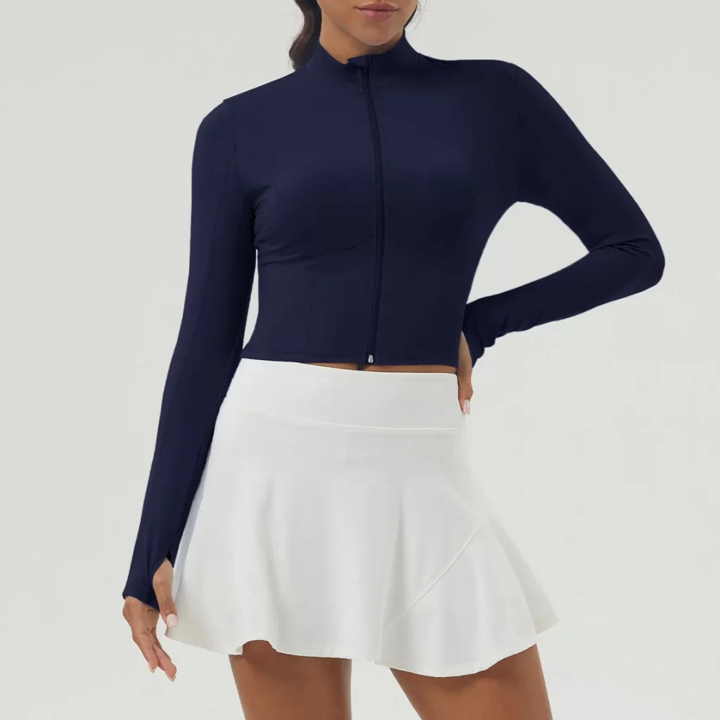 Women's Cropped Running Workout Jackets Zip Slim Fit Athletic Tops with Thumb Holes