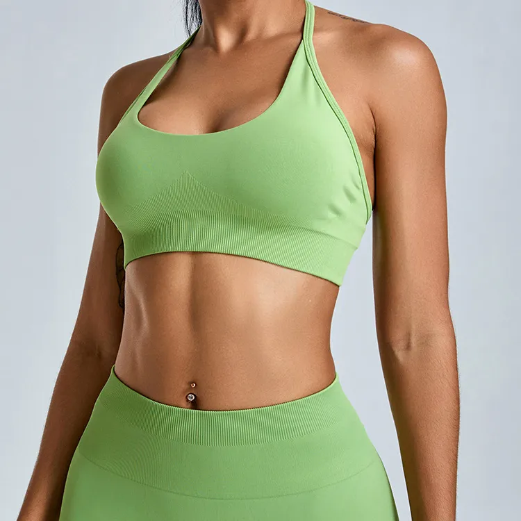 Women Seamless Halter Open Back Sports Bra