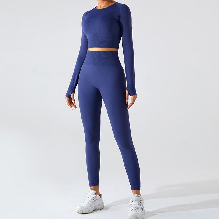 Custom Seamless Workout Long Sleeve Crop Top Set