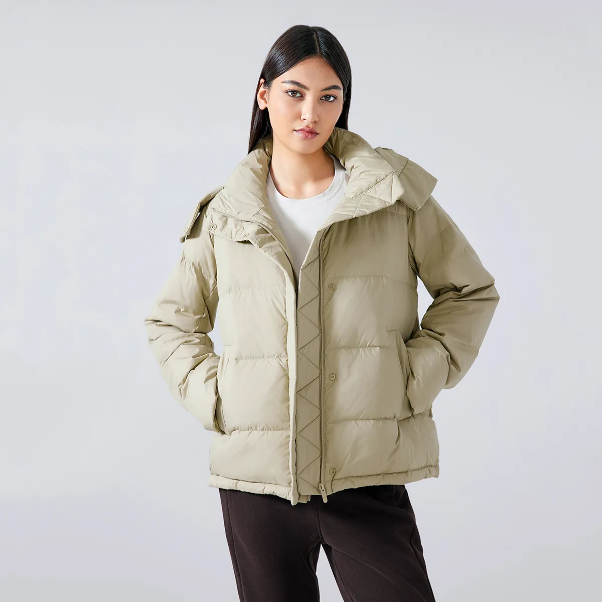 Custom Winter Women's Long-Sleeve Hooded Puffer Coat