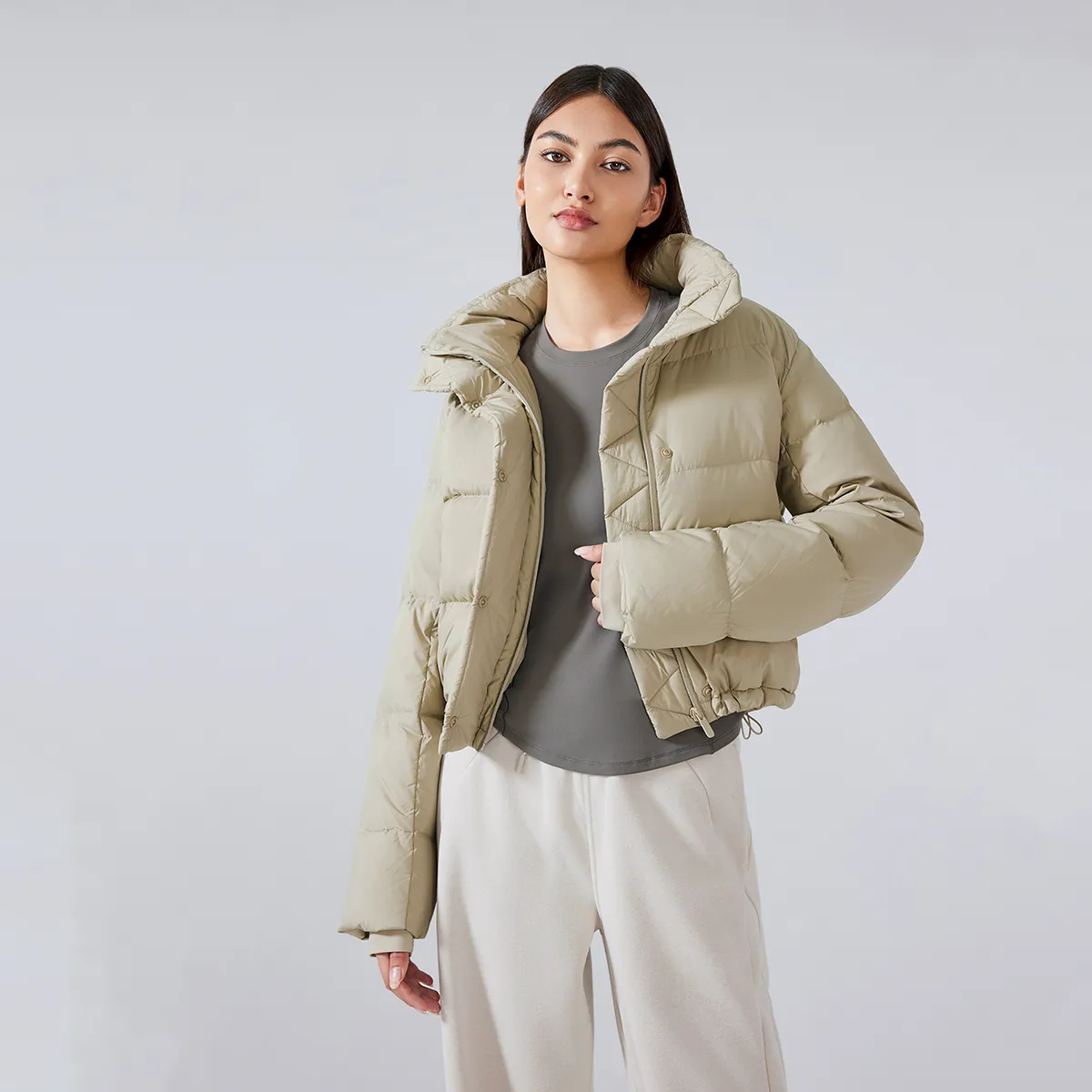 Winter Hooded Short Puffy Jacket Warm Puffer Down Coat