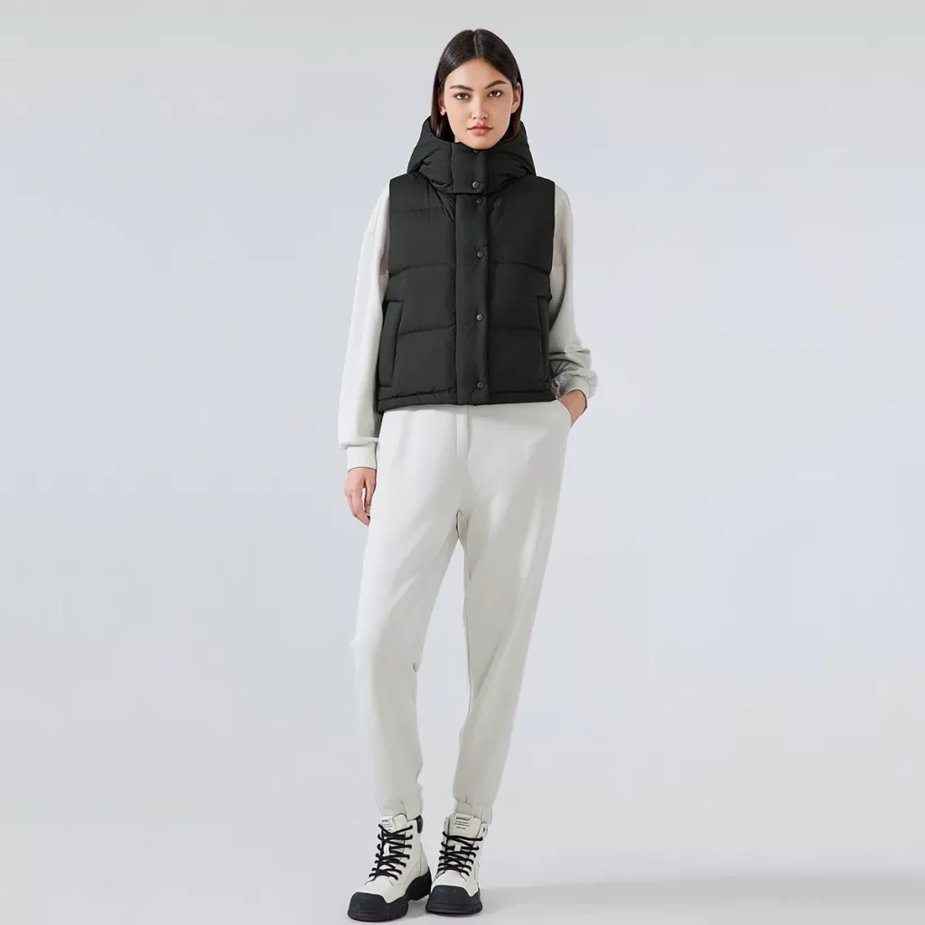 Custom Winter Outerwear Hooded Full Zip Puffer Vest