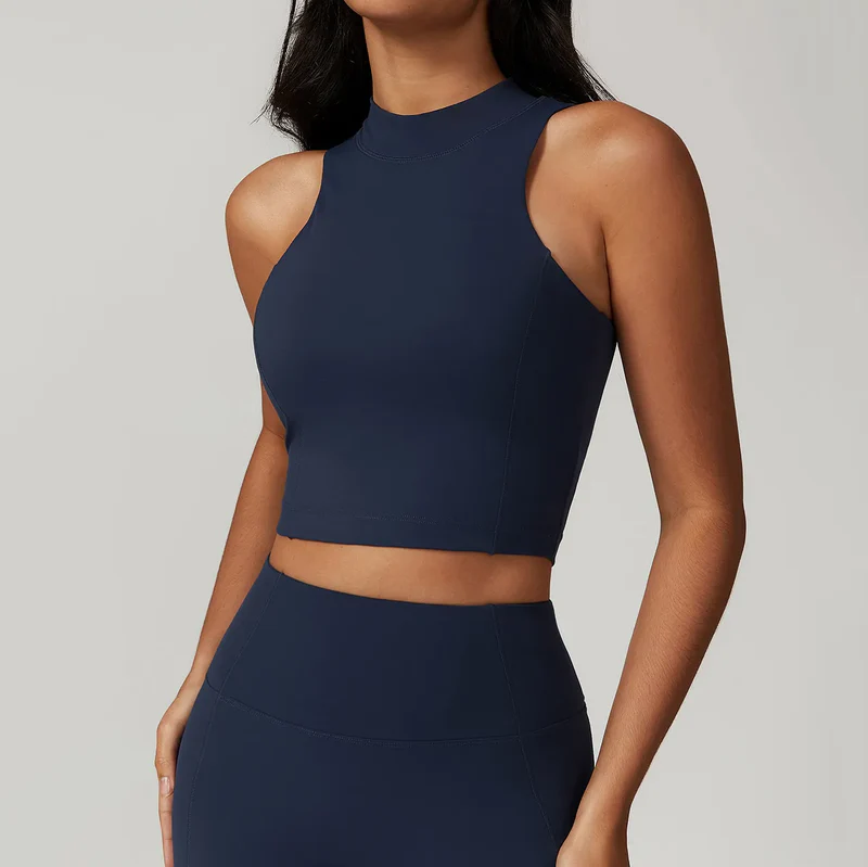 Athletic Cropped Tank Top High Neck Sports Vest For Women