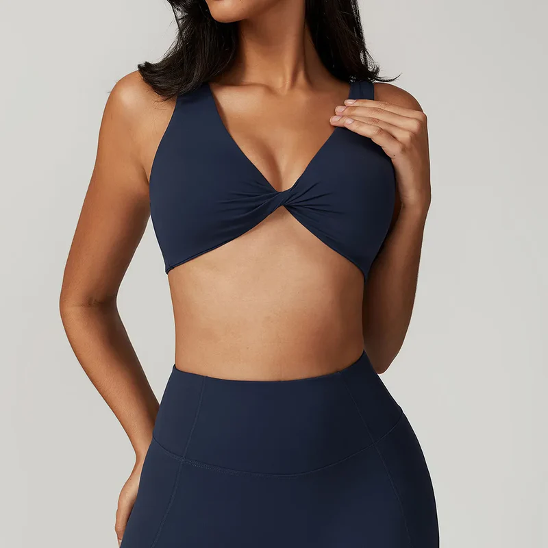 Twist Front Sports Bra Customized Deep V-Neck Crop Top