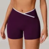 Women Gym Athletic Wear Crossover Waist Workout Shorts