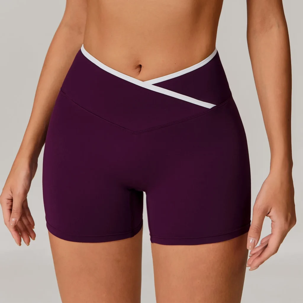 Women Gym Athletic Wear Crossover Waist Workout Shorts
