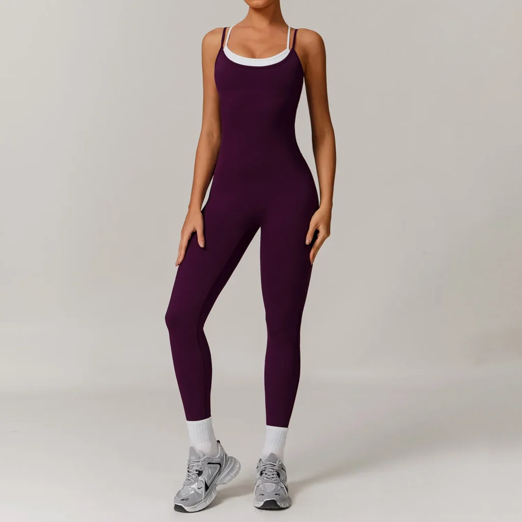 Women Workout Jumpsuit Fake Two Piece Bodysuit
