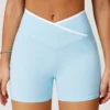 Women Gym Athletic Wear Crossover Waist Workout Shorts
