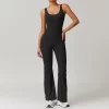 Yoga Apparel Manufacturers Women Gym Workout Backless Flared Jumpsuits with Pockets