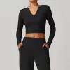 V Neck Long Sleeve Shirts for Women Yoga Crop Top