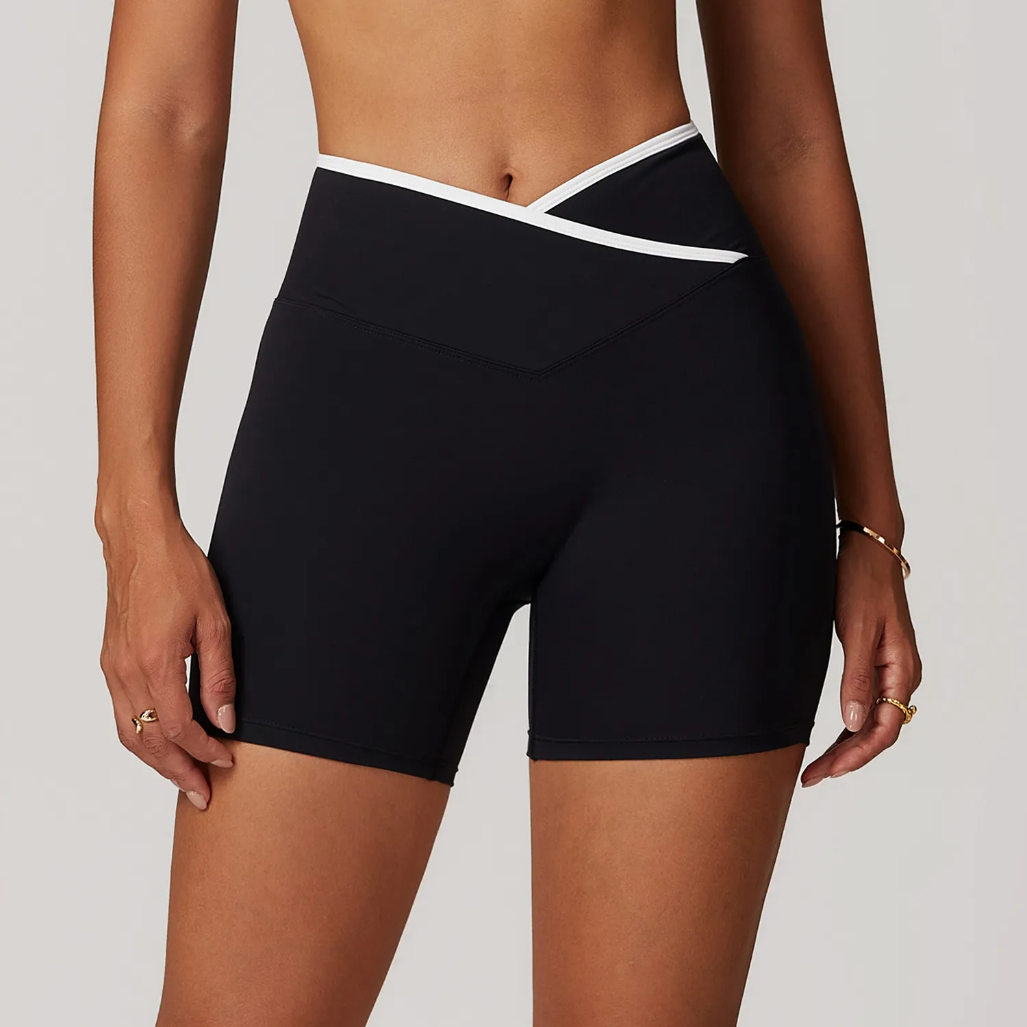 Women Gym Athletic Wear Crossover Waist Workout Shorts