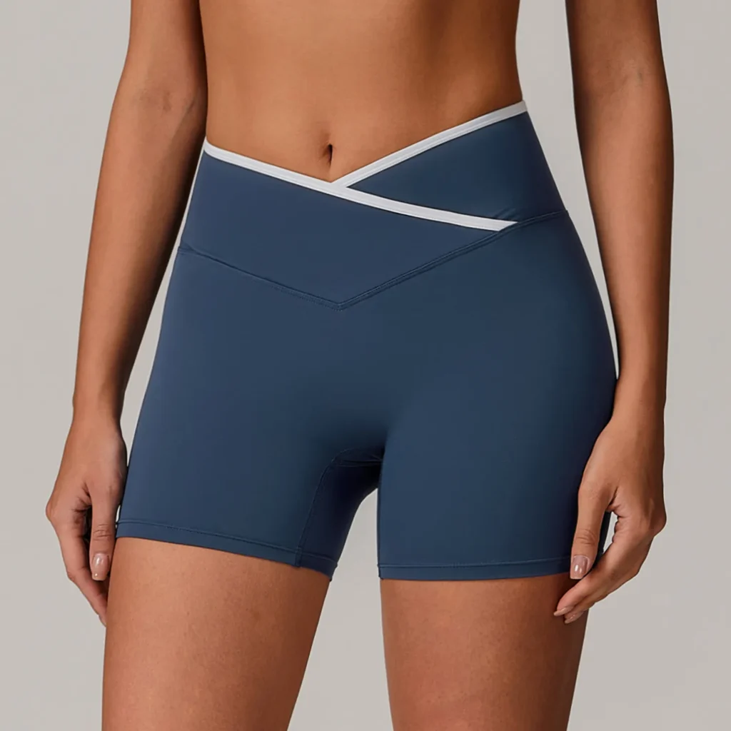 Women Gym Athletic Wear Crossover Waist Workout Shorts
