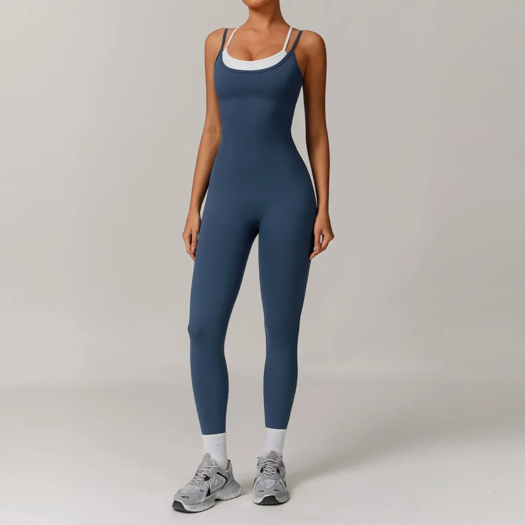 Women Workout Jumpsuit Fake Two Piece Bodysuit