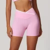 Women Gym Athletic Wear Crossover Waist Workout Shorts